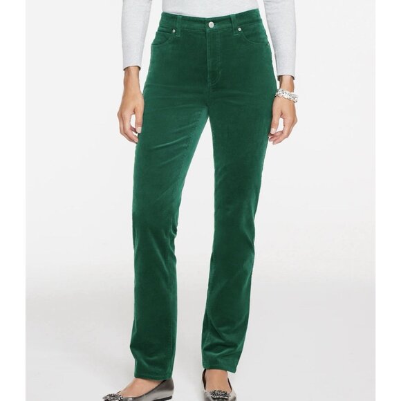 Talbots Women’s Velveteen Straight Leg Pants 12P Green Classic Holiday Stretch - Picture 1 of 12